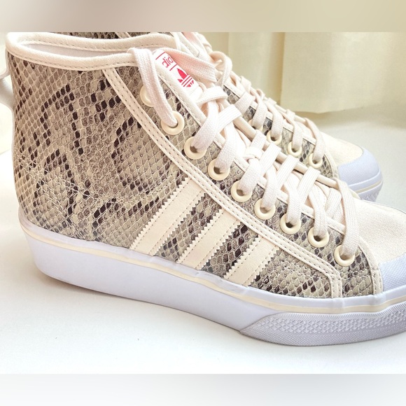 Adidas platform sneakers hi tops sneakers snake skin upper beige white sz 8 new - Picture 2 of 12